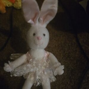White Ballerina Bunny Standing Doll Easter Decorations Pink Dress And Shoes 21"